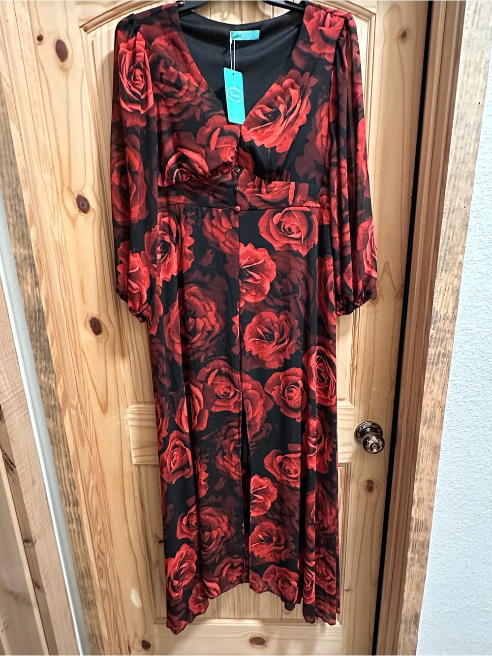SHEIN Plus Size Lantern Sleeve Rose Dress